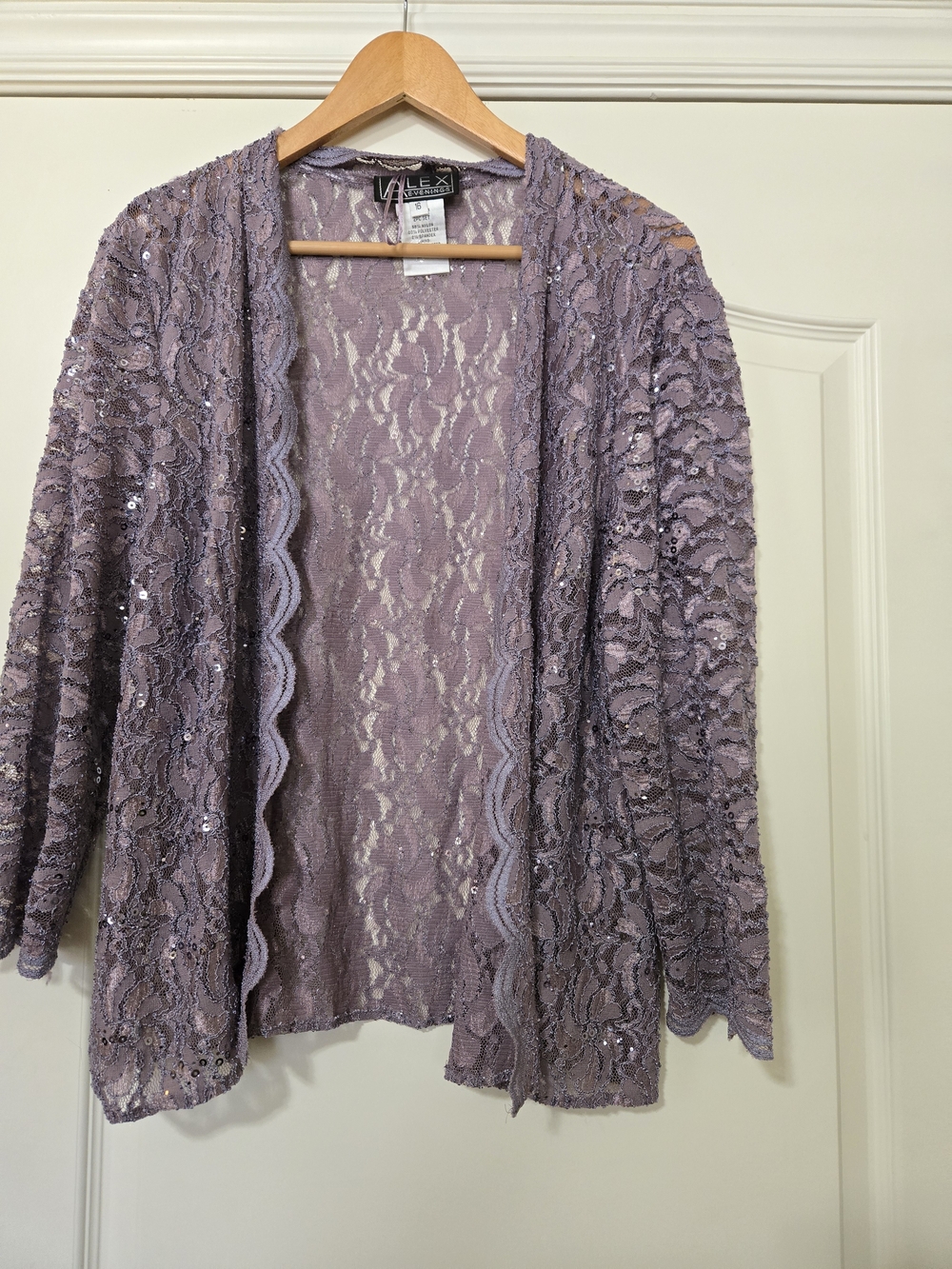 Alex Evenings Lavender Lace Sequin Open Cardigan Jacket